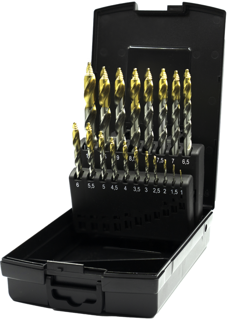 19.135 ECO PRO HSS Set Spiraalboren DIN 338 Step-point, TiN-tip, met drievlaks schacht