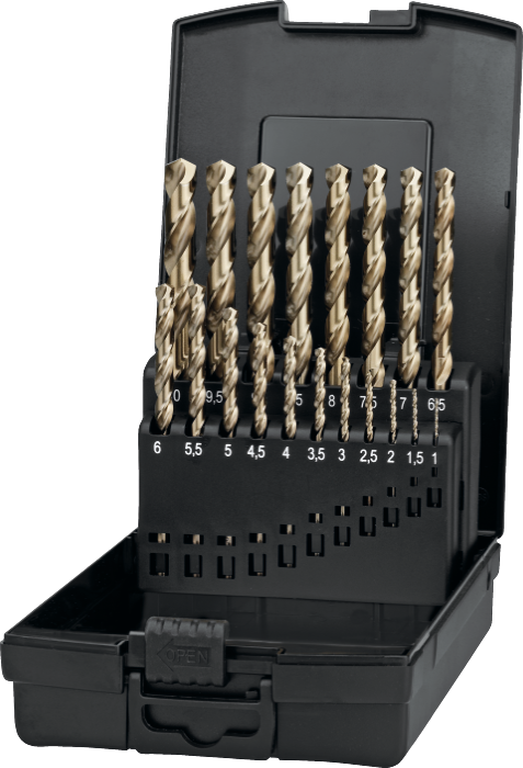[19.140.1000] 19.140 HSS-E Spiral Drill Set DIN 338 with three-flute shank (1-10 mm x 0,5 mm)