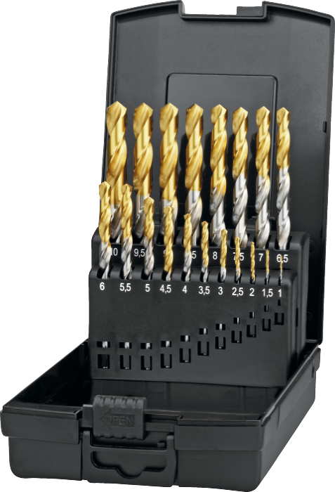 19.146 Ensemble de forets spirales HSS DIN 338 pointe TiN