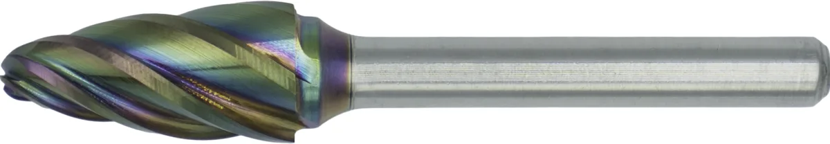 [41.566.1000] 41.566 HP2 ALU Hardmetaal Stiftfrees model F, boomvorm met ronde kop, schacht 6 mm, ta-C (9,5 mm)