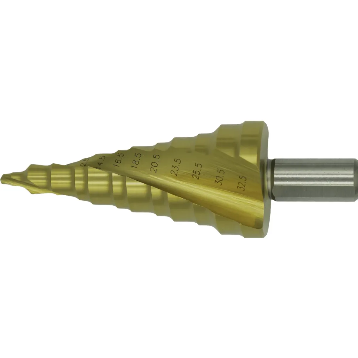 [44.135.1500] 44.135 HSS stepped countersink drill, Ergo-Step EN 60423 for cable ferrules (MF), TiN (8,5-10,5-12,5-14,5-16,5-18,5-20,5-23,5-25,5-30,5-32,5 (M10-M32))