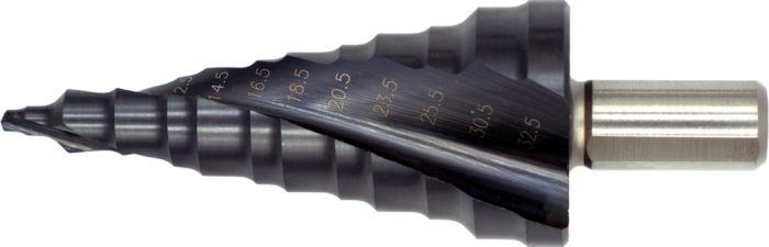[44.136.1500] 44.136 HSS Stufen-Einstechbohrer, Ergo-Step EN 60423 für Kabelferrule (MF), TiAlN (8,5-10,5-12,5-14,5-16,5-18,5-20,5-23,5-25,5-30,5-32,5 (M10-M32))