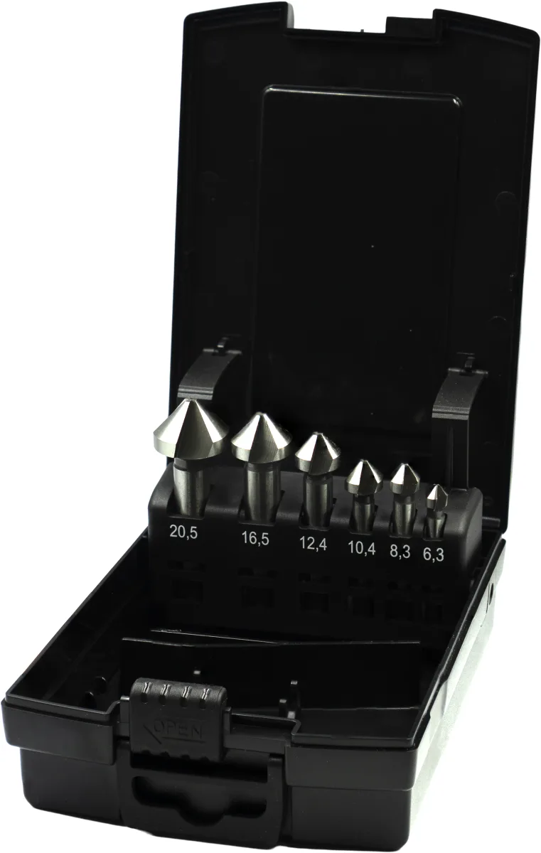 [49.240.0630] 49.240 ECO HSS set Verzinkboren DIN 335-C 42.533, 90°, 3 snijkanten (6,3-8,3-10,4-12,4-16,5-20,5 mm)