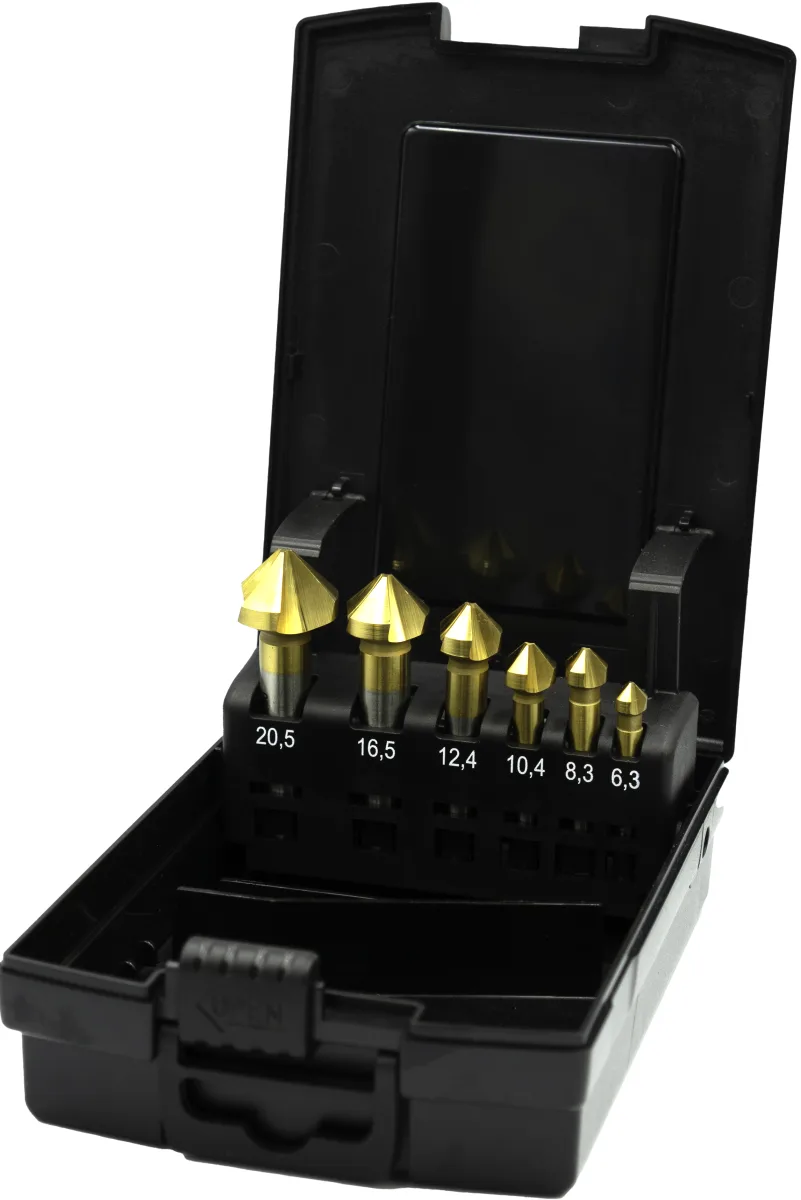 49.244 ECO PRO HSS set Verzinkboren DIN 335-C 42.536, 90°, 3 snijkanten, TiN
