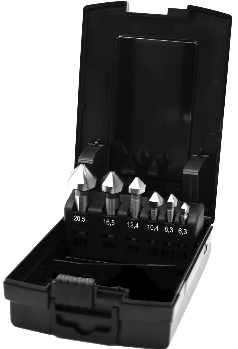 [49.263.0620] 49.263 HP2 UNI HSS-E Set Vari Verzinkboren DIN 335-C 42.547, 90°, 3 snijkanten (6,3-8,3-10,4-12,4-16,5-20,5 mm)
