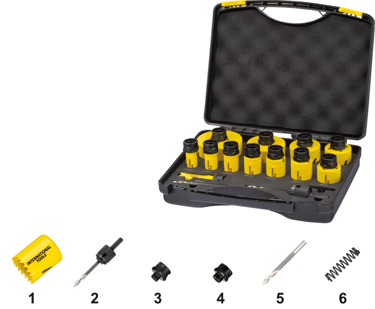 [69.092.1200] 69.092 ECO PRO HSS-Co 8% Bi-Metaal Set Gatzagen 61.090, met Universele Quick-Change houder en adapters (16, 19, 22, 25, 29, 32, 35, 38, 44, 51, 64, 76 mm)