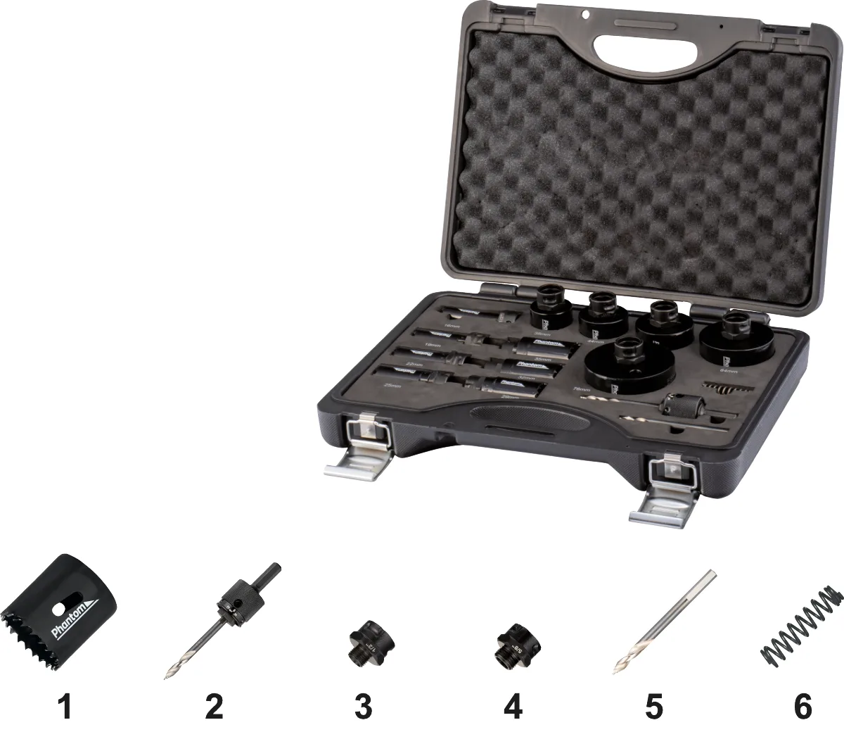 [69.116.1200] 69.116 HSS-Co 8 % Bi-Metall Set Gashobel für dünne Platten und Rohre, 61.110, mit universellem Quick-Change-Halter und Adapter (16, 19, 22, 25, 29, 32, 35, 38, 44, 51, 64, 76 mm)