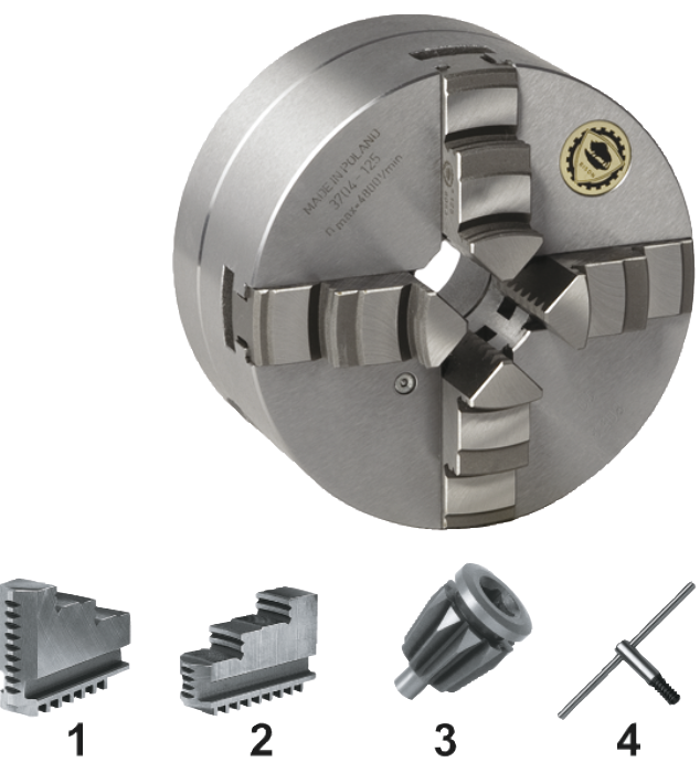 [85.510.0100] 85.510 Mandrin à quatre mâchoires auto-centrant DIN 6350, acier, type 3704 (100 mm)