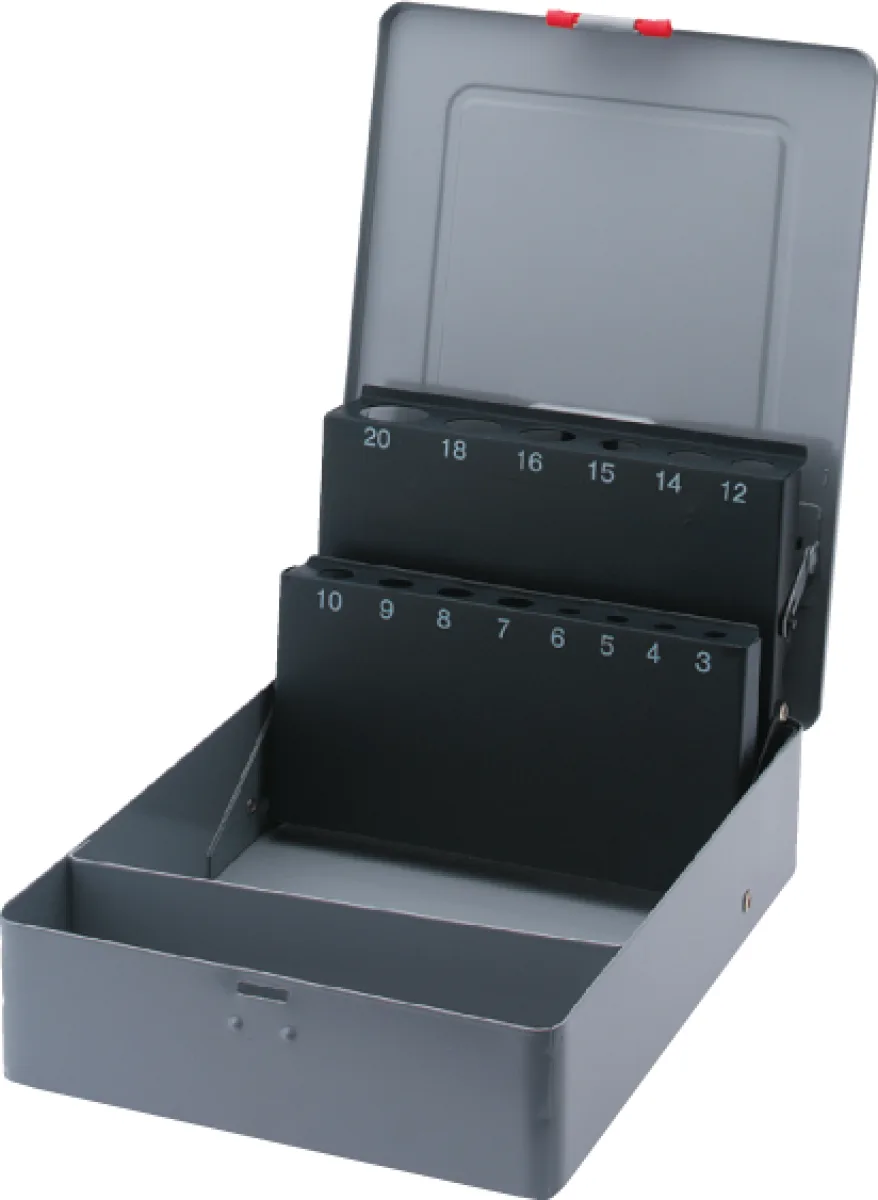 [39.100.1050] 39.100 Cassette Frezen leeg (DIN 327, Ø mm 3, 4, 5, 6, 7, 8, 9, 10, 12, 14, 15, 16, 18, 20 mm)