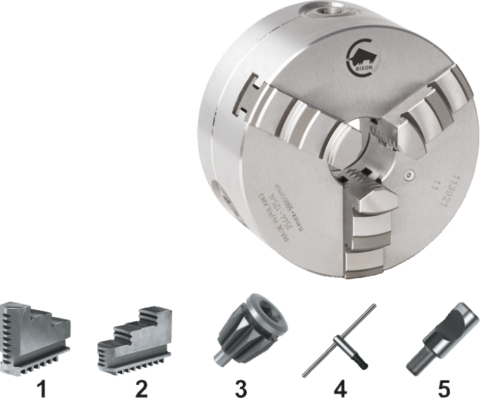 [85.423.1203] 85.423 ISO 702-2 (DIN 55029) Camlock, Selbstzentrierender Drei-Klauenhebel, Stahl, Typ 3544 (125 mm, C 3 · d2 53,97 mm · d4 70,6 mm · 5 incl. 85.993.0300 (3x) · Nettogewicht 5,8 kg · l1 59,5 mm)