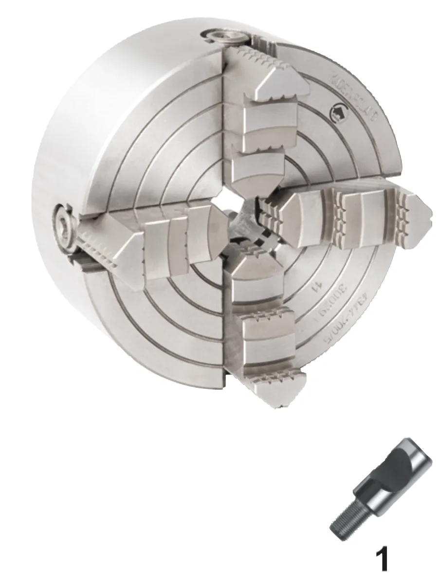 [85.603.2004] 85.603 Camlock, Mandrin à quatre mâchoires indépendant ISO 702-2 (DIN 55029), fonte, type 4344 (200 mm, C 4 · d2 63,526 mm · d4 82,6 mm · 1 incl. 85.993.0400(3x) · Nettogewicht 16,8 kg)