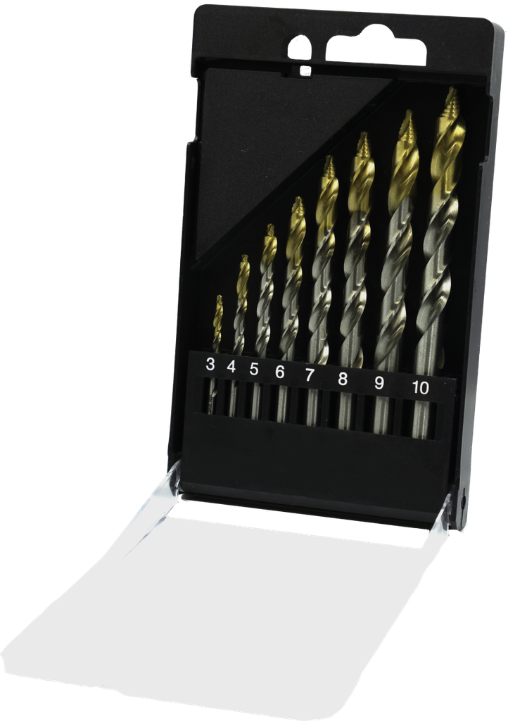 19.135 ECO PRO HSS Set Spiraalboren DIN 338 Step-point, TiN-tip, met drievlaks schacht